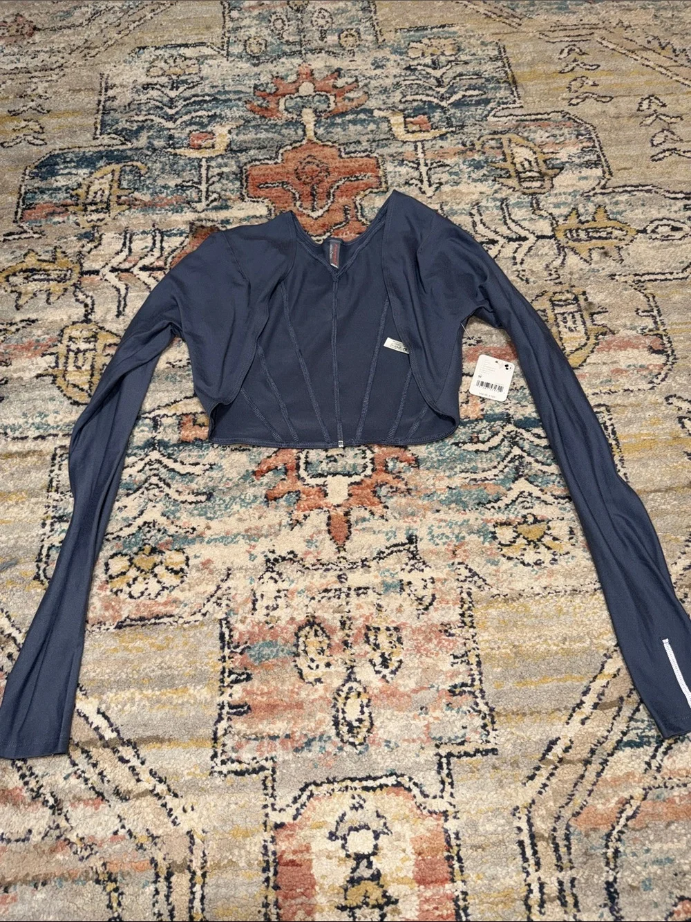 Free People Navy Long-Sleeve Cropped Top